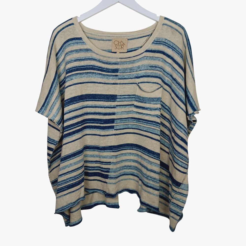 CHASER Top 100% Linen Knit Boxy Fit Open Back - Small